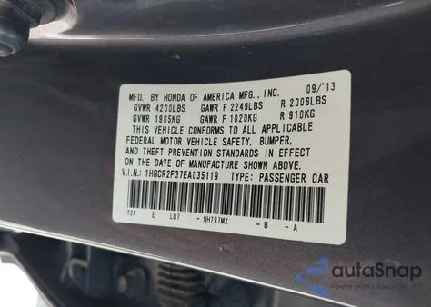 2014 Honda Accord Lx z USA, uszkodzony, nr VIN 1HGCR2F37EA035119
